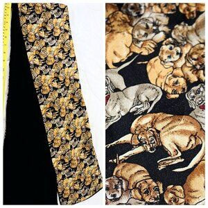 Vintage 1980s Silk + Velvet Dog Pattern Novelty Scarf, Nicole Miller Style, USA